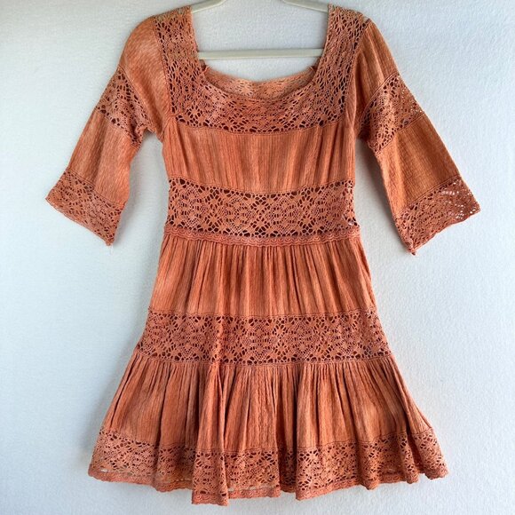 Free People Dress Womens 4 Small Sunrise Distress Tie Dye Boho Cottage Ruffle - Picture 11 of 13